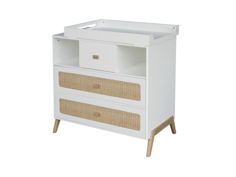 Marelia Rotin Commode 3 Tiroirs Facade Tressage Rotin, théo neige — vue 2 sur 3