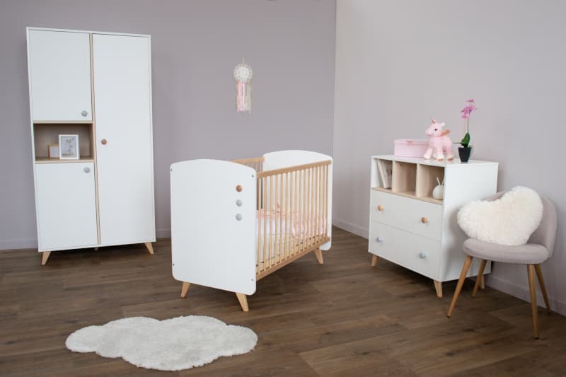 Ensemble Lit 60x120 + Commode + Plan a Langer Senja, senja domiva blanc 124x65x95 (lit) 86 x48x92 (commode) 86x74x8 (plan à langer — vue 3 sur 3