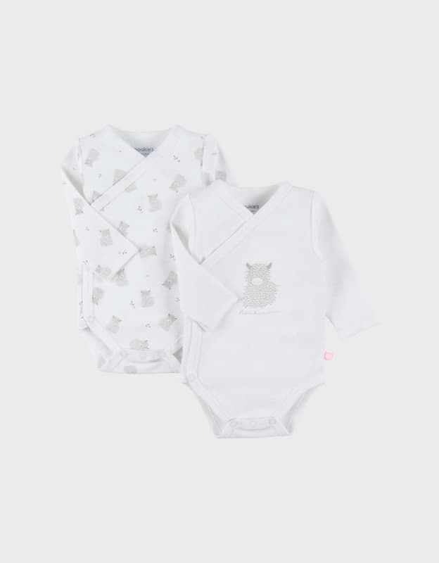 Bodys Croises Coton Bio Manches Longues X2, blanc 00m fluffy orso lily noukie's permanent — vue 1 sur 6