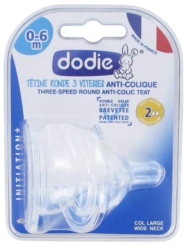 Tetine Initiation+ Ronde 3 Vitesses Anti-colique Col Large 0-6 Mois Silicone D@
