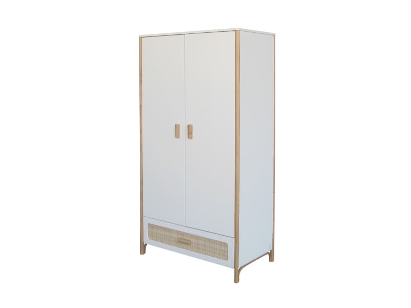 Oceania Armoire 1 Tiroir Rotin, 2 Portes. Pieds en Canne de Rotin, Facades de, théo neige — vue 3 sur 3