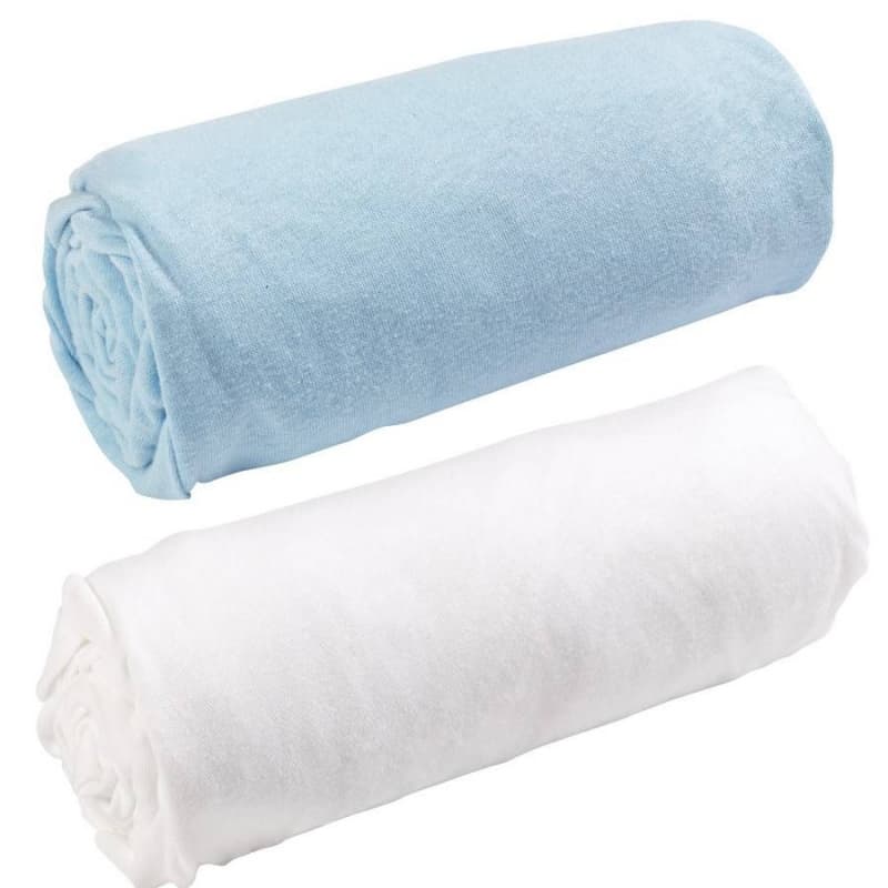 2 Draps-housses Jersey 70x140 Cm Blanc Bleu, drap housse domiva blanc/bleu 70x140