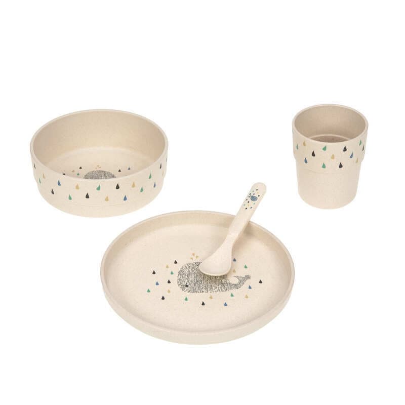 Coffret Repas Little Water Baleine (assiette, Bol, Tasse, Cuillere) Pp/cellulos, lässig bleu