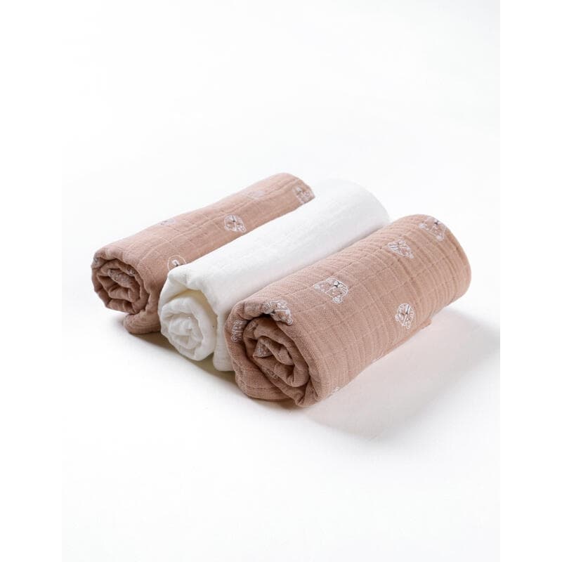 M&m23 3 Langes 70x70 Felins Mousseline, mix & match noukies marron permanent — vue 2 sur 2