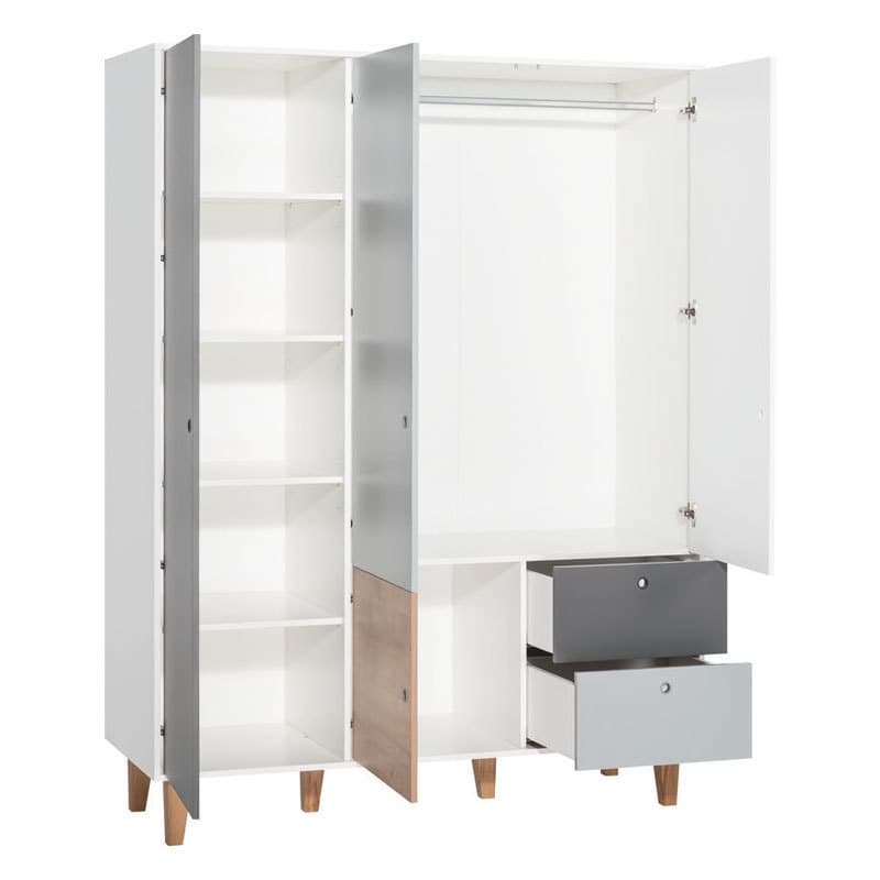 Armoire 3 Portes Rouge Concept, 153x55x201,5 cm blanc/graphite/gris/roug