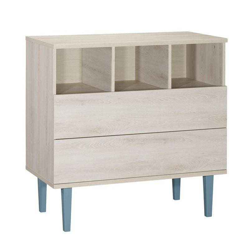 Commode 2 Tiroirs 3 Niches Opaline Bleu, opaline sauthon selection hetre cendre - bleu paci — vue 1 sur 2