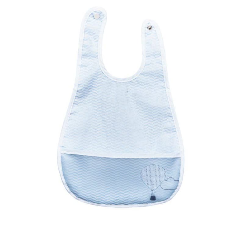 Bavoir Plastifie Montgolfiere Lazare, lazare sauthon baby deco blanc - bleu ciel 6-24 mo — vue 1 sur 2