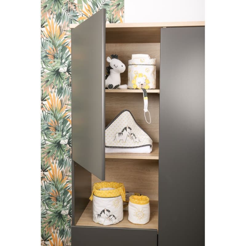 Cape de Bain Plus Gant, pluche et pompon sauthon babydeco blanc - jaune - noir per — vue 2 sur 3