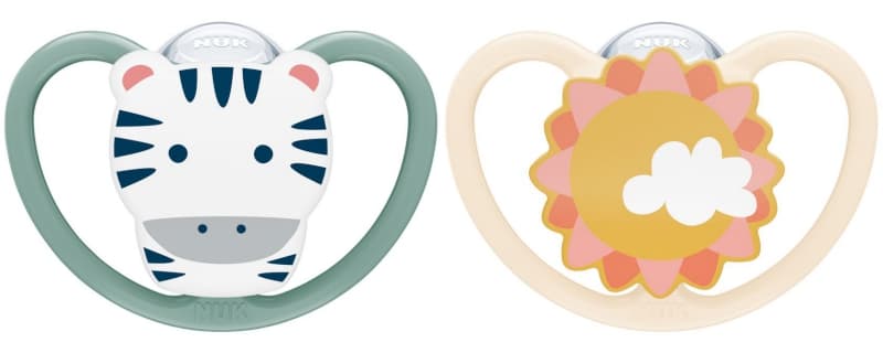 Sucettes X2, zèbre/soleil 6-18m space nuk 24/10 — vue 1 sur 2