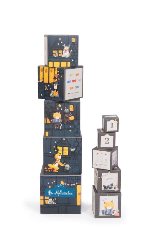 Cubes Empilables les Moustaches, les moustaches moulin roty bleu 14,5x14,5x14,5xcm p-223 e-23 a-23 h-23 — vue 3 sur 3