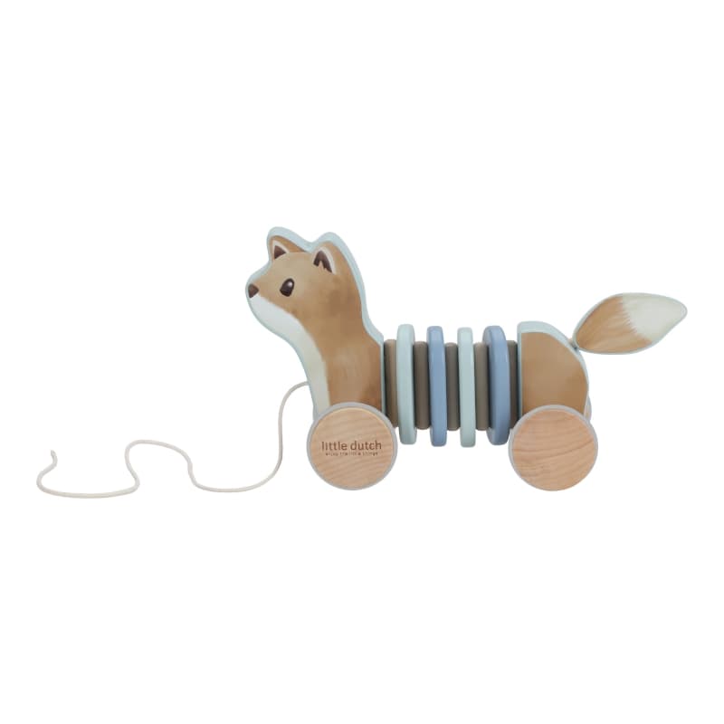 Jouet a Tirer Renard Bois Fsc, marron bleu beige bois forest friends little dutch