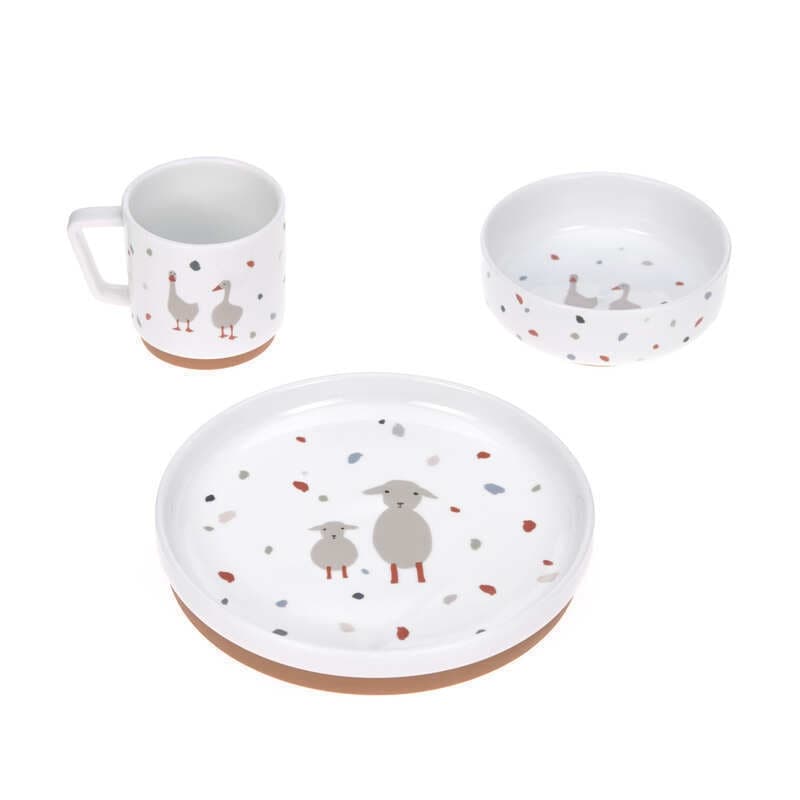 Coffret Repas en Porcelaine Tiny Farmer Mouton/oie avec Silicone Antiderapante, lässig blanc