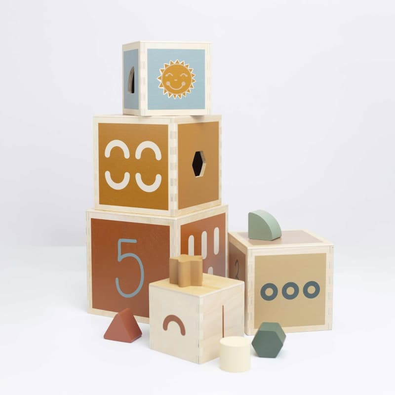 Cubes Empilables en Bois Fsc, multicouleur dès 12 mois trois kilos sept e-24 — vue 2 sur 5