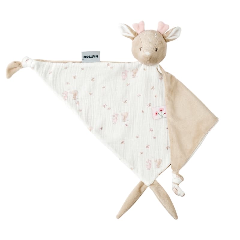 Maxi Doudou Biche Gaze de Coton, blanc/sable/rose fanfan nattou 25/07 — vue 3 sur 3