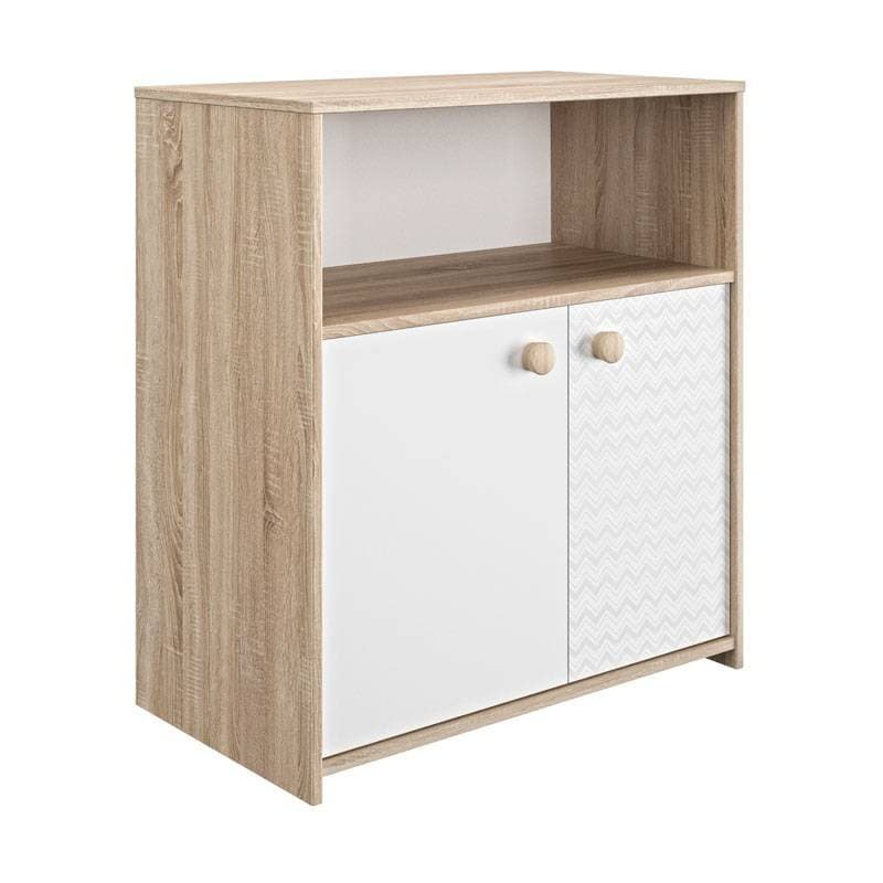 Commode 2 Portes, chene sonoma et uni blanc galipette intimi 06-18- — vue 2 sur 2
