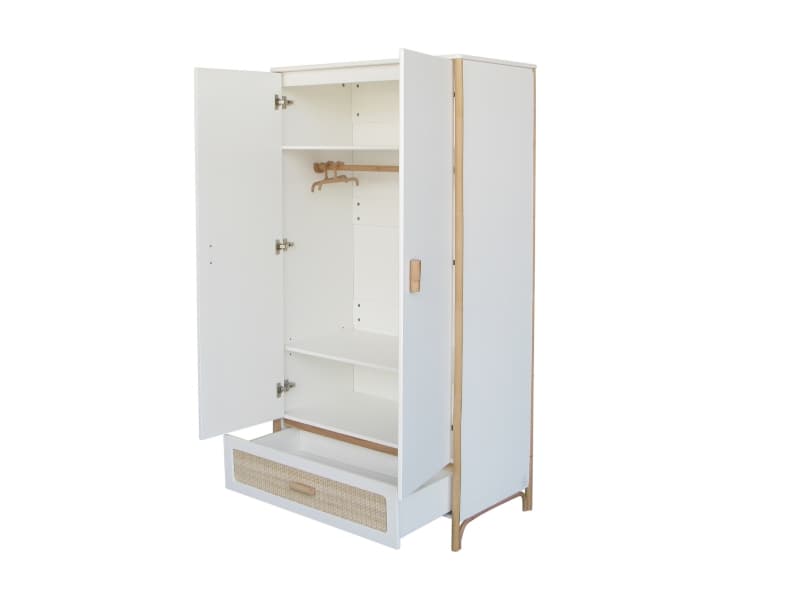 Oceania Armoire 1 Tiroir Rotin, 2 Portes. Pieds en Canne de Rotin, Facades de, théo neige — vue 2 sur 3