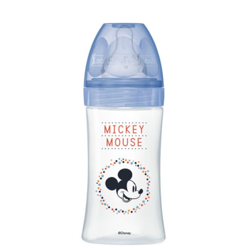 Biberon Initiation+ Anti-colique 270ml Mickey Bleu 0-6 Mois Tetine Ronde 3 Vite