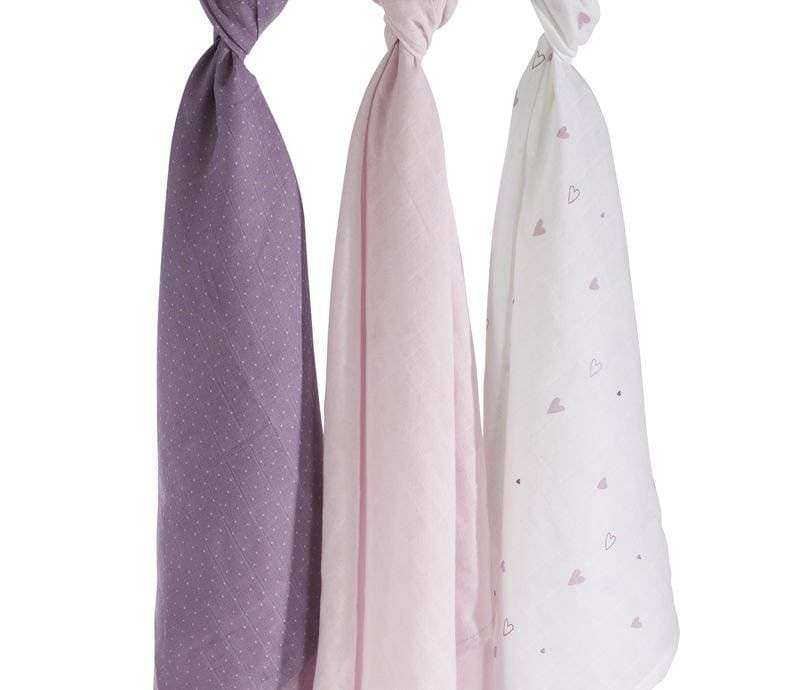 Lot de 3 Langes Bio Mam'zellebou, 70x70 cm blanc/parme sauthon babywear per mam'zell — vue 1 sur 3