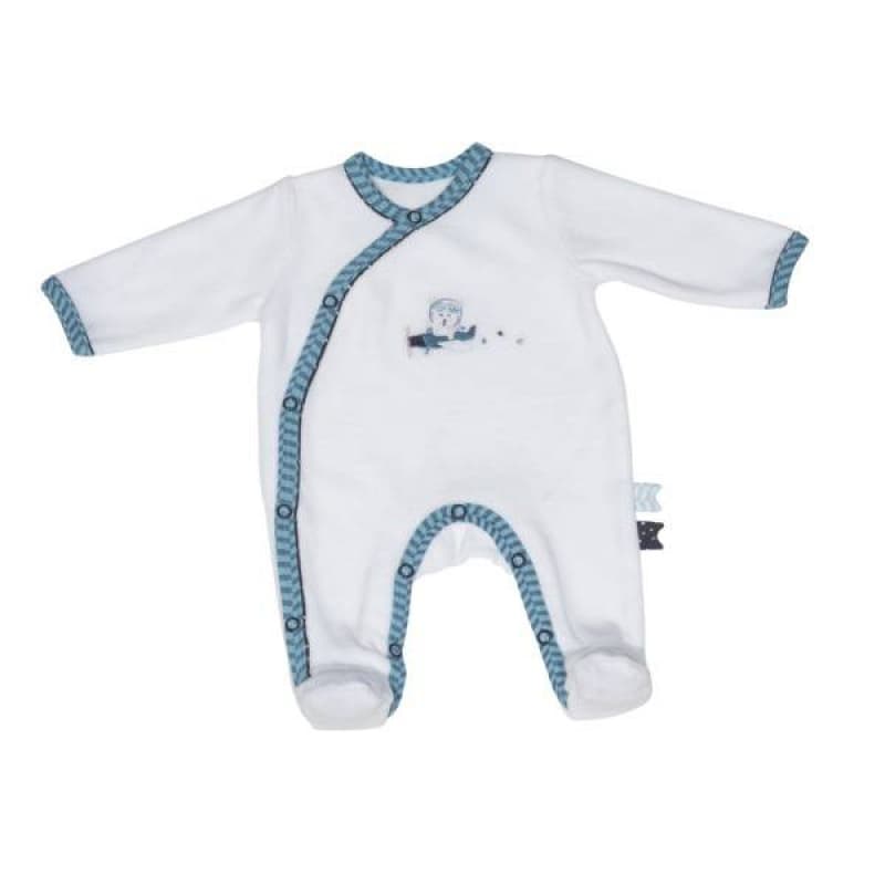 Pyjama Velours Blanc/turquoise New, lazare sauthon babywear 50 x 27 x 1 — vue 3 sur 3