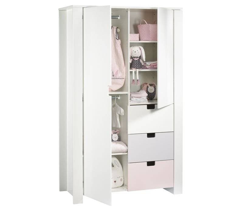 Armoire 2 Portes, 3 Tiroirs City Girl, city girl sauthon easy blanc/rose/gris l 117 x h 1 — vue 2 sur 2