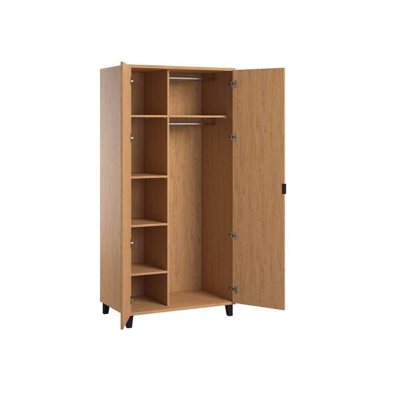 Armoire 2 Portes Simple Bois, 55x92,5x194 bois/noir simple — vue 1 sur 2