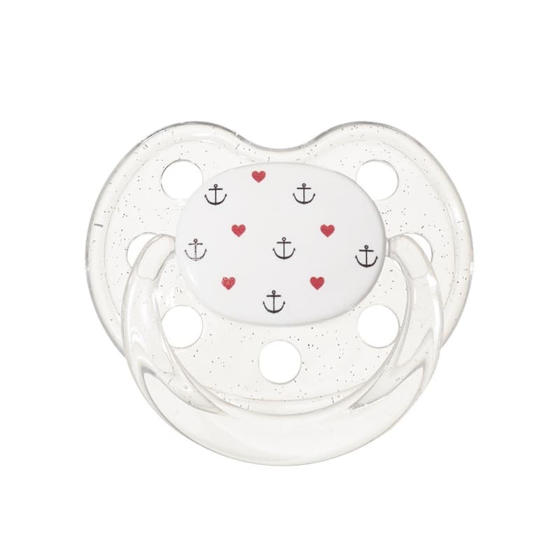 Sucette 0-6 Mois Ancres et Coeurs, marine nationale transparent 4x8,5x15 per — vue 1 sur 5