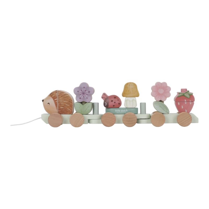 Train a Blocs Herisson Fsc, rose jaune vert bois violet multicolore fairy garden little dutch — vue 1 sur 3