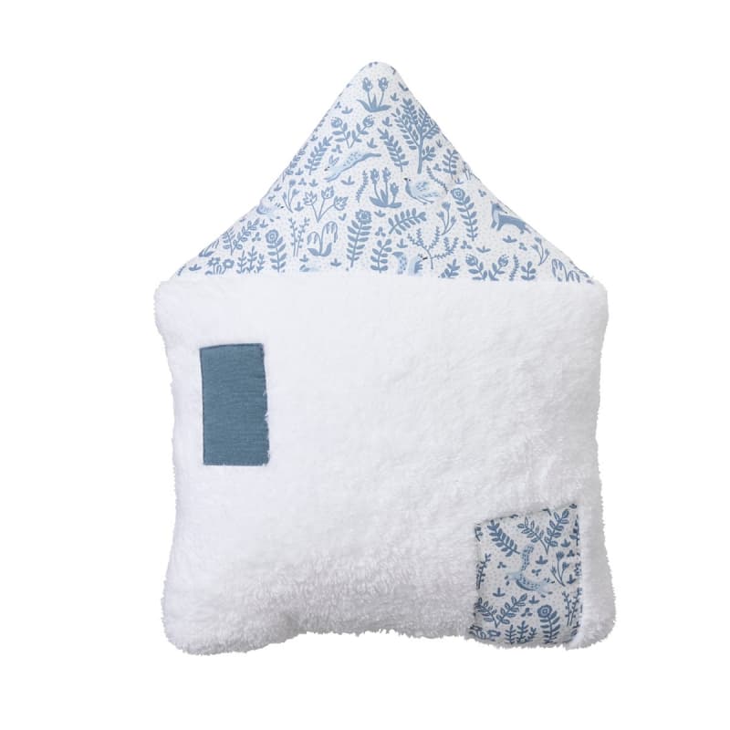 Coussin Forme Maison, blanc bleu foret enchantee bb&co per — vue 1 sur 5