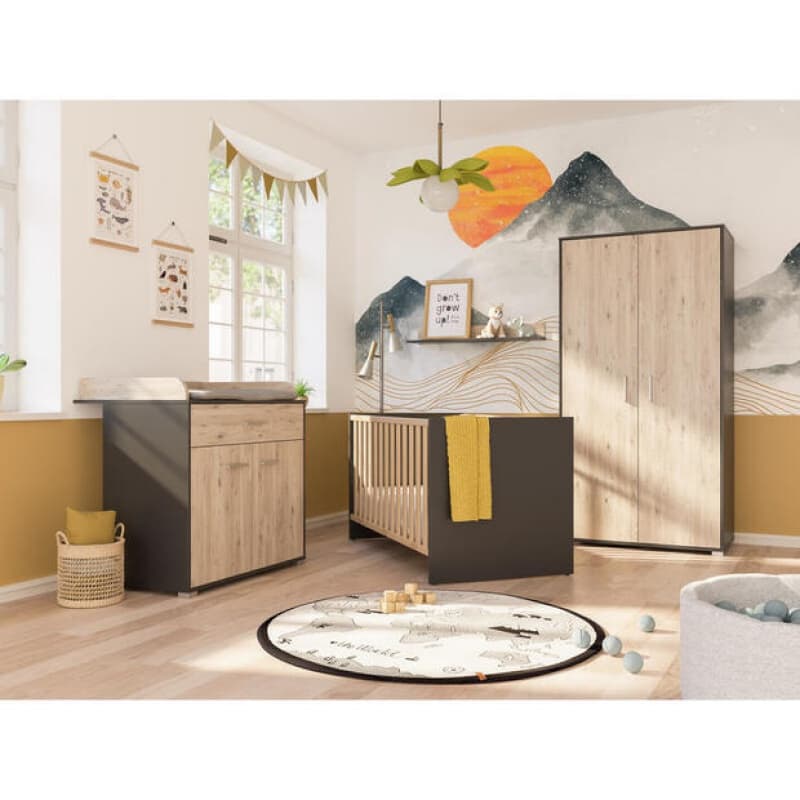 Abella Commode a Langer 2 Portes, 1 Tiroir, nature noir / chêne bordeaux b/p/h 94.7/87.3/50.7 — vue 2 sur 2
