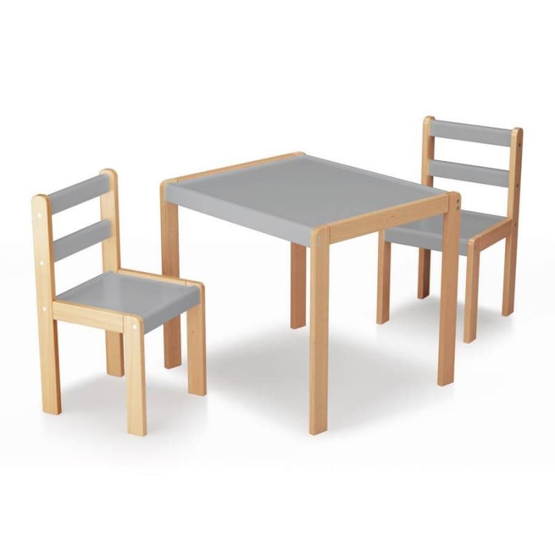 Ensemble Petite Table et 2 Chaises Bois et Gris, bebe9creation