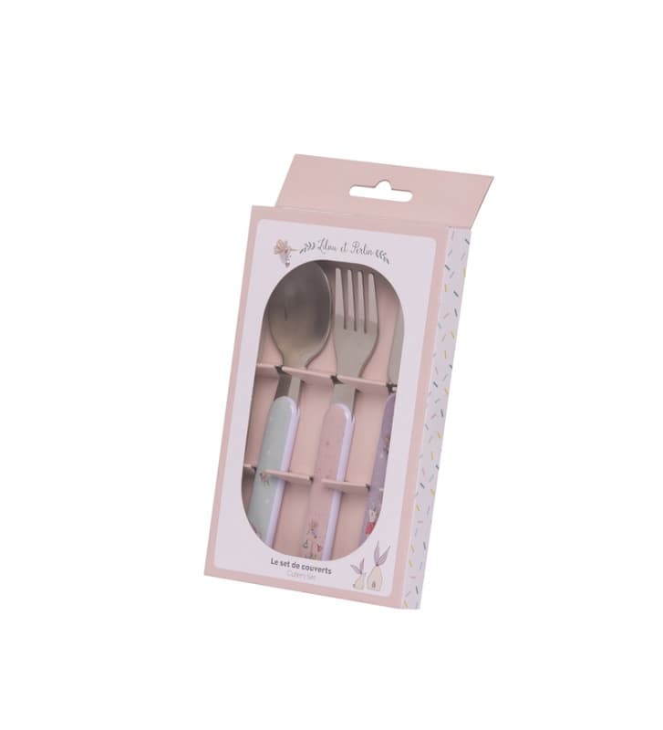Set Couverts, lilou & perlin textile creme et rose pale h-18