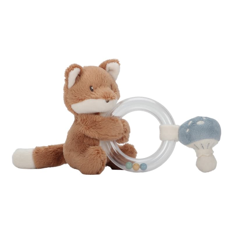 Anneau Hochet Renard, bleu beige marron forest friends little dutch