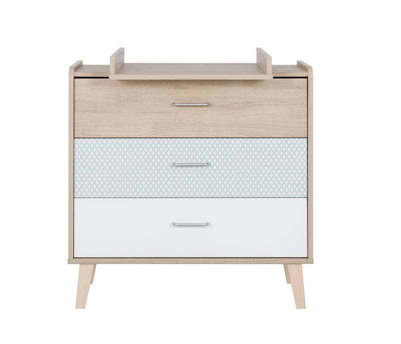 Zelie Bois Blanc Imprime Commode 3 Tiroi, chataigner naturel, blanc et apport de b — vue 1 sur 3