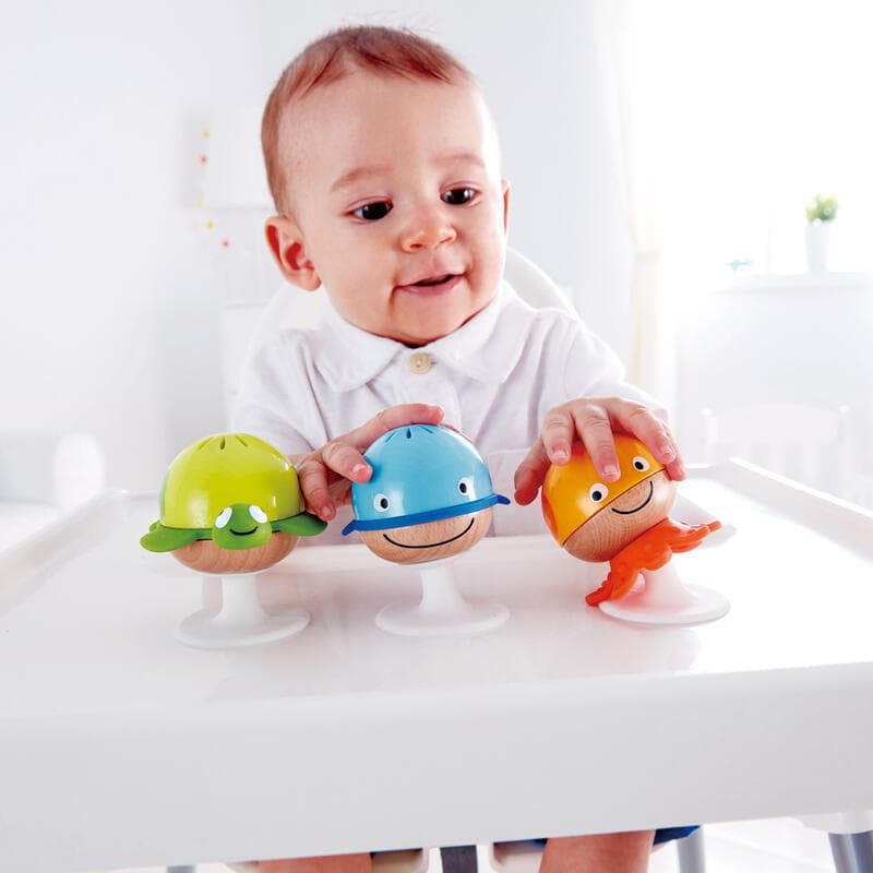Ensemble de Hochets Animaux Marins, eveil musical hape bois et multi 6,9 * 7,9 * 7,8 cm e-2023 — vue 1 sur 2