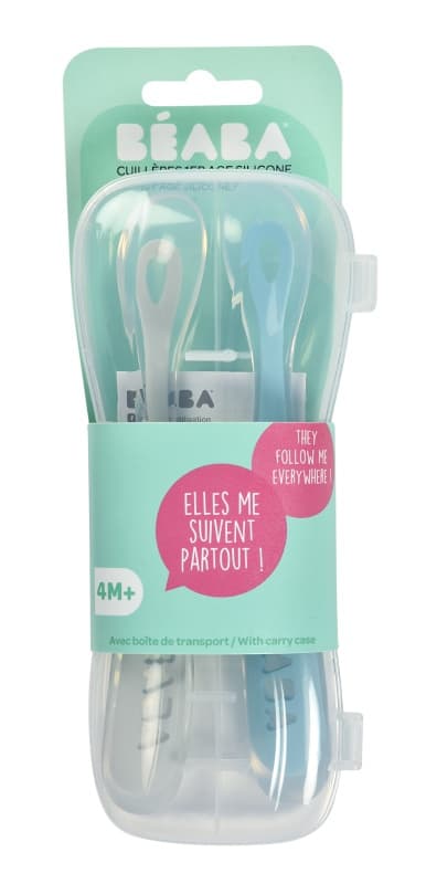 Lot de 2 Cuilleres 1er Age Silicone avec Boite de Transport Bleu, windy blue — vue 5 sur 5