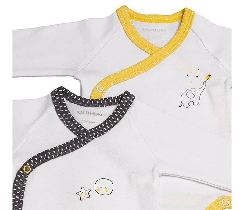 Lot de 2 Bodies Babyfan, babyfan sauthon babywear blanc/gris + blanc/jaune — vue 2 sur 2