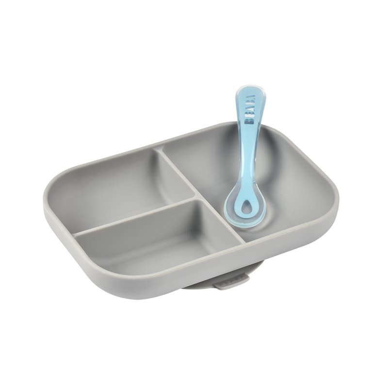 Set Repas Silicone 2 Pieces Comp, grey — vue 1 sur 2