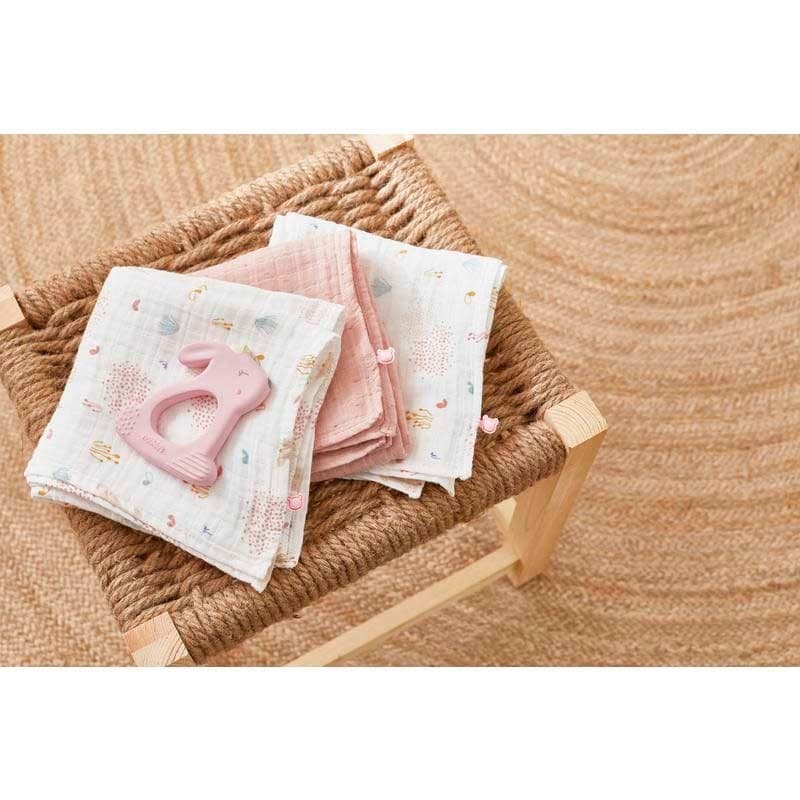 M&m22 3 Langes 70x70cm Lina Rose, Mousseline Bio, mix & match noukies blanc permanent — vue 3 sur 5