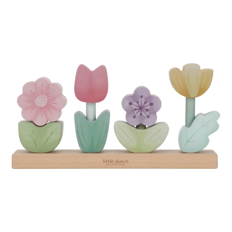 Puzzle Fleurs a Empiler en Bois Fsc, rose vert jaune violet multicolore fairy garden little dutch — vue 1 sur 3