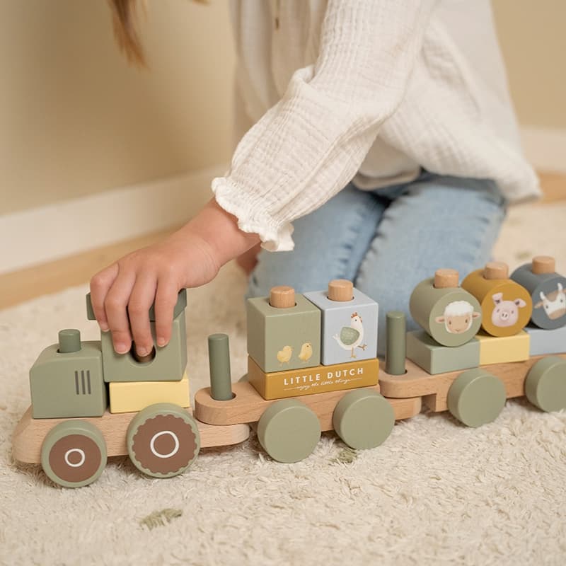 Train a Blocs en Bois Fsc Tracteur, 12m+ little farm little dutch 05-24 — vue 3 sur 5