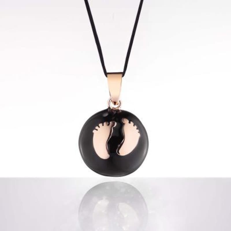 Bola Baby Feet , Email Noir/dore a l'Or Fin Rose, avec Cordon Noir, babyfeet noir/or rose u