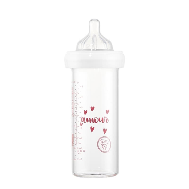 Biberon Verre Amour 240ml, le biberon français transparent 8,5x8,5x24 per — vue 2 sur 2