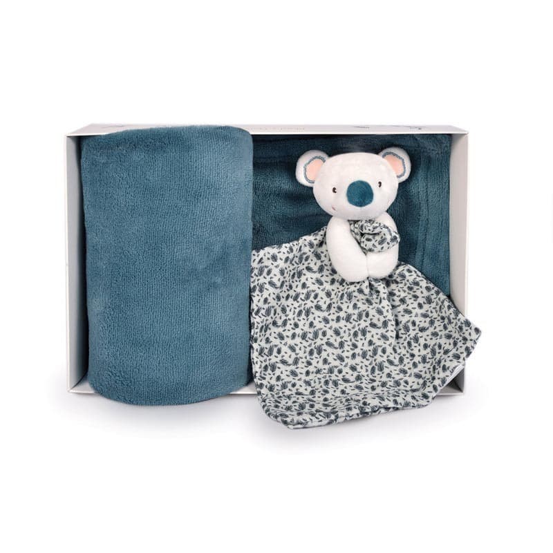 Plaid et Doudou Yoca le Koala, bleu 10x70cm doudou sensoriel doudou et compagnie a-24 h-24 — vue 3 sur 3