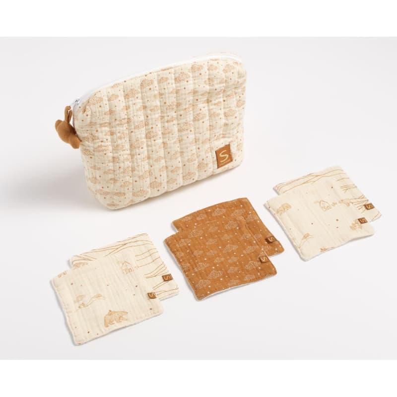 Trousse de Toilette + 6 Carres Eponges, orsino deco beige