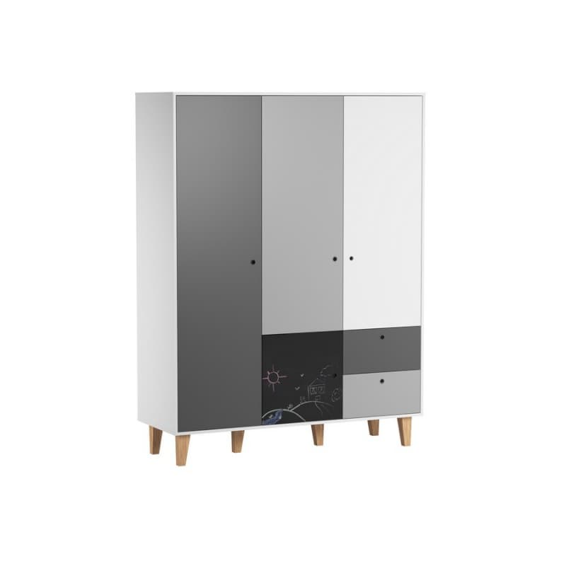 Armoire 3 Portes Ardoise Concept, 153x55x201,5 cm blanc/graphite/gris/gris — vue 1 sur 2