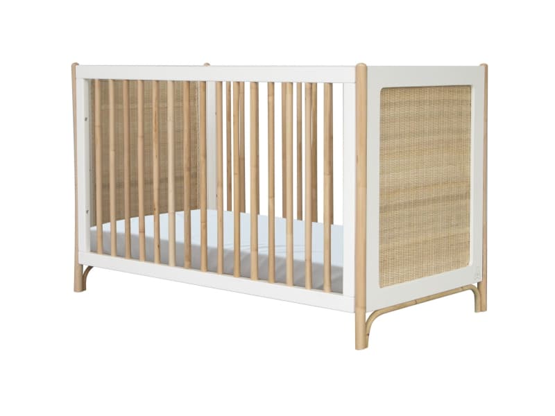 Oceania Lit 60 X 120 Cm Pieds en Canne de Rotin et Facades de Lit Tressage Rot