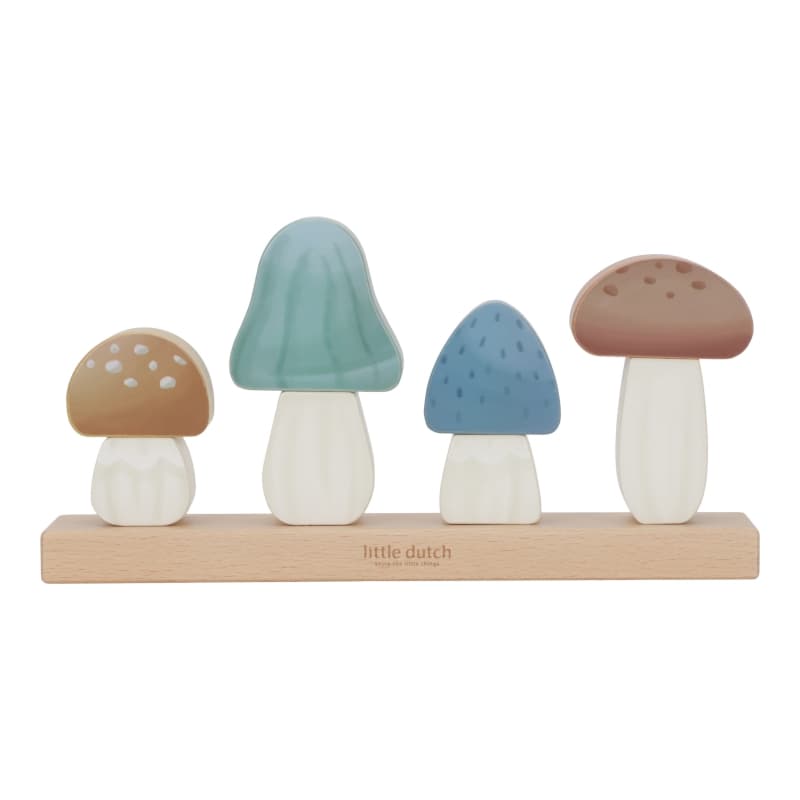 Puzzle Champignons a Empiler Bois Fsc, bleu marron jaune vert blanc m forest friends little dutch — vue 1 sur 3