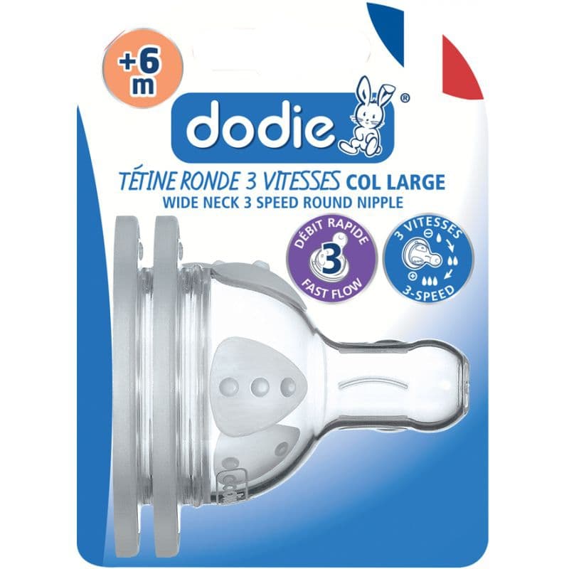 Tetines Initiation+ Ronde 3 Vitesses Anti-colique Col Large +6 Mois Silicone D@, debit 3 initiation+ dodie h-23
