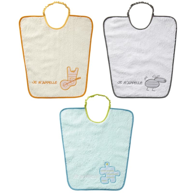 Lot de 3 Bavoirs Maternelle, babycalin orange/bleu/gris babycalin orange/bleu/gris