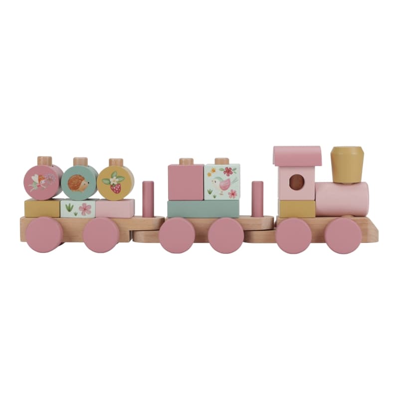 Train a Blocs en Bois Fsc, rose jaune vert bois violet multicolore fairy garden little dutch — vue 2 sur 3